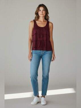 Talbots Ruffle Front Knit Tank // Burgundy // Small